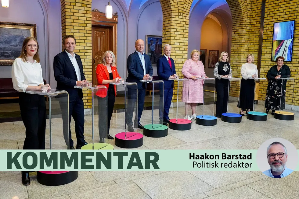Samtlige partier forsøker å hevde seg i strømpris-debatten. Bildet er imidlertid tatt i en annen sammenheng, i Vandrehallen på Stortinget i forbindelse med lokalvalget i 2023.