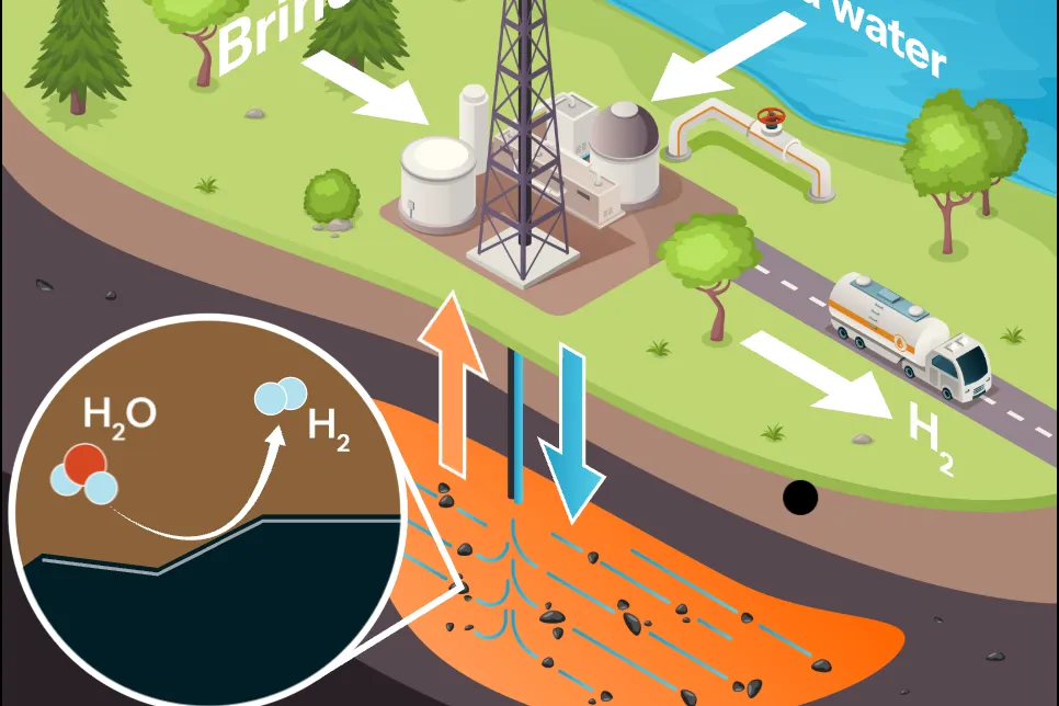 An illustration of stimulated geologic hydrogen production