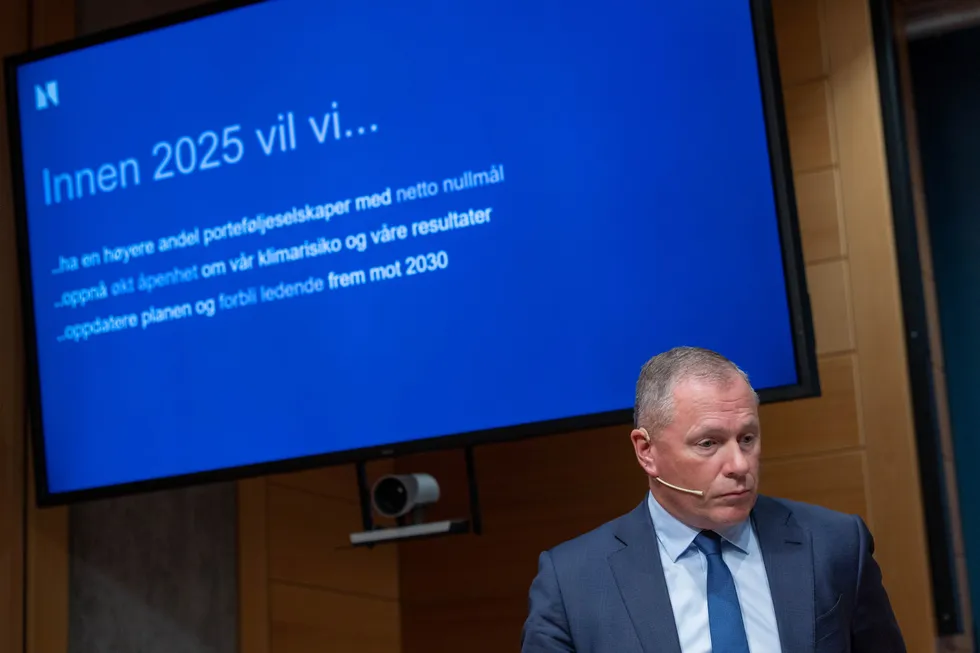 Oljefondets leder Nicolai Tangen presenterer fondets klimahandlingsplan.