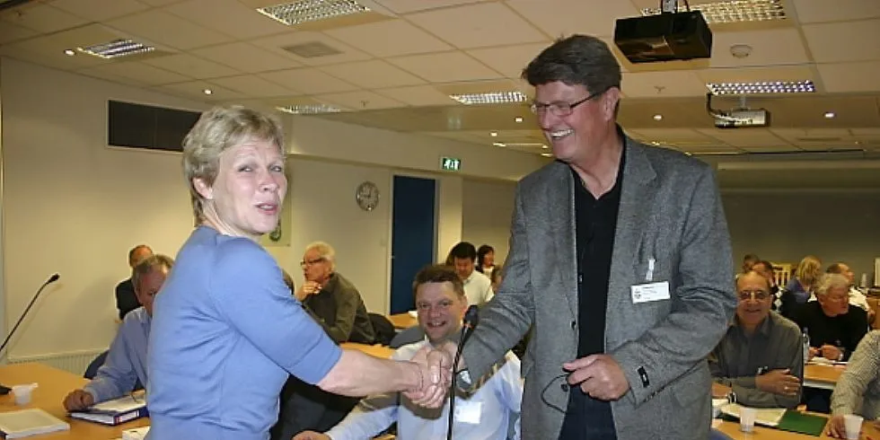 Fiskeridirektør Liv Holmefjord og Harald Østensjø på fjorårets reguleringsmøte i Bergen. Arkivfoto: Nils Torsvik