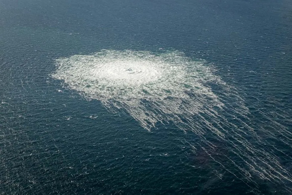 Gas bubbles to the surface of the Baltic Sea following one of the Nord Stream 2 blasts, near Denmark, in September 2022