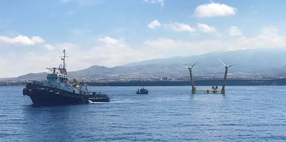 W2Powerprototype in tow to testing site off Gran Canaria