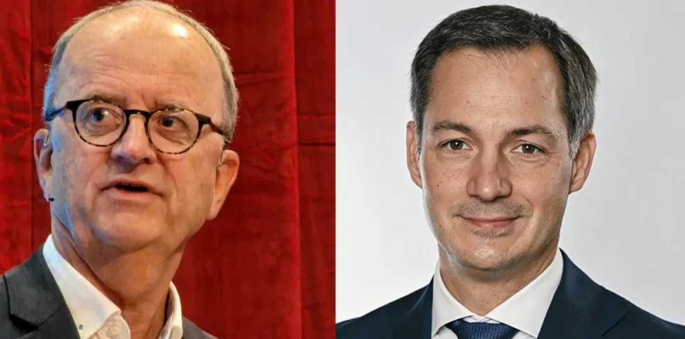 Lyses konsernsjef Eimund Nygaard (t.v) og Belgias statsminister Alexander De Croo.