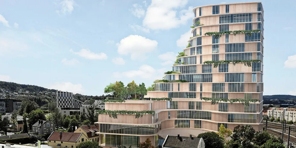 En foreløpig skisse av det nye Energihuset sentralt i Lillestrøm. Trolig blir det utlyst en arkitektkonkurranse.