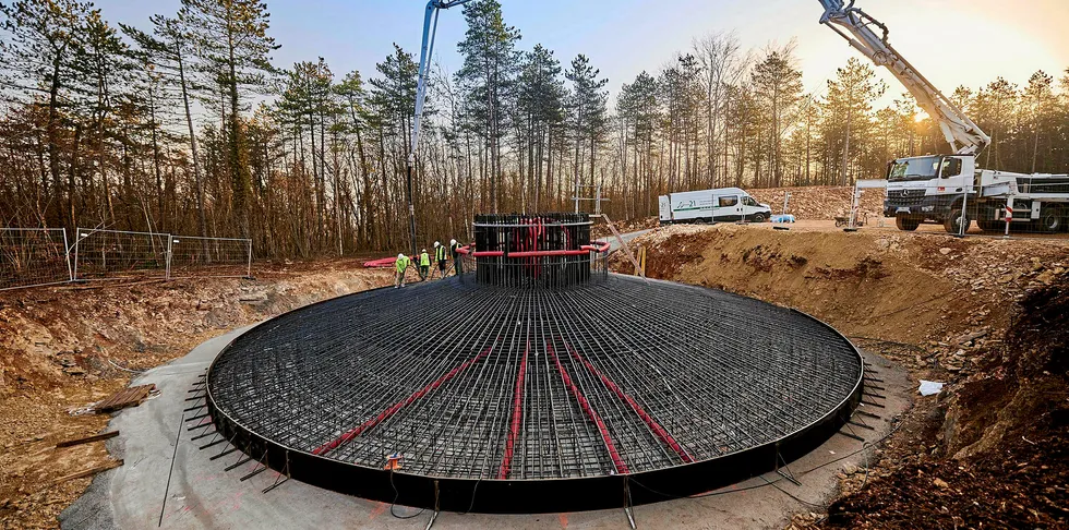 Wind turbine foundation at Entre-Tille-et-Venelle wind farm, France |