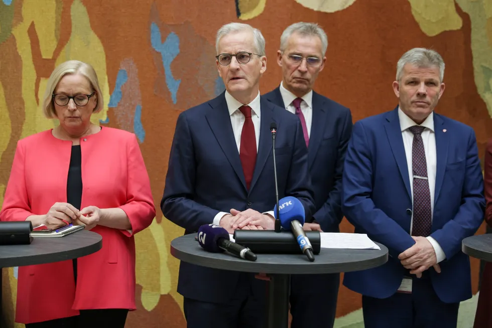 Statsminister Jonas Gahr Støre (Ap) holder pressekonferanse etter samtalene om Ukraina med de parlamentariske lederne på Stortinget.