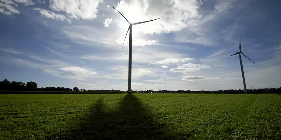 Wind turbines in Radenac, western France.