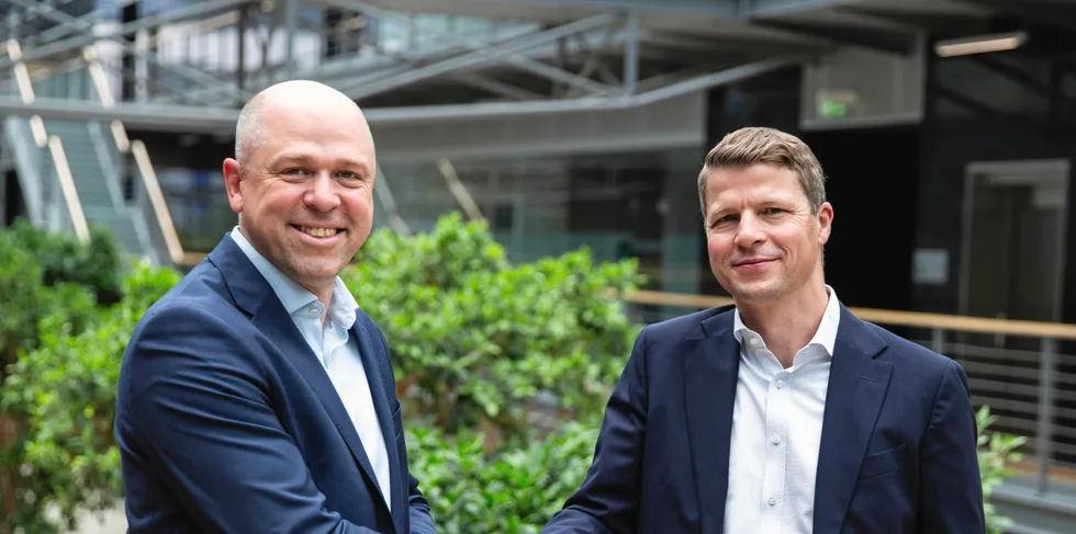 Mark Porter, head of operations (Europe) at Orsted (L) and Soren Karas, strategy and commercial officer at Esvagt (R).