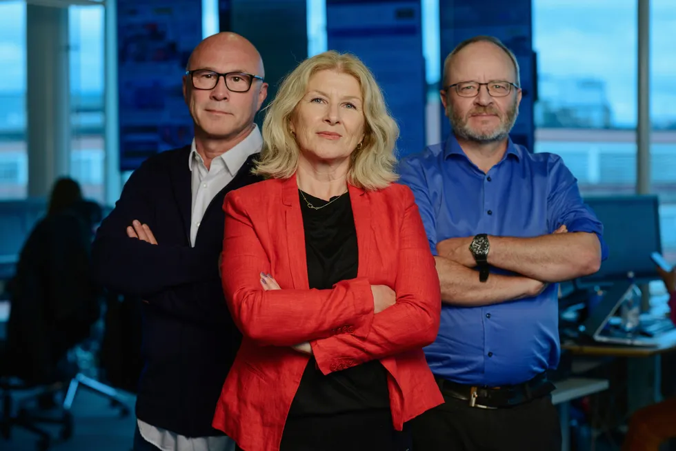 Finansredaktør Terje Erikstad, kommentator Anita Hoemsnes og børskommentator i DN Thor Chr. Jensen. Finansredaksjonen.