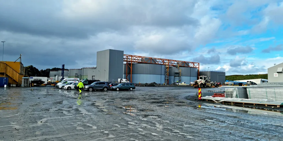 Salmon Evolution sitt anlegg på Indre Harøy utenfor Molde – her produseres det laks på land.