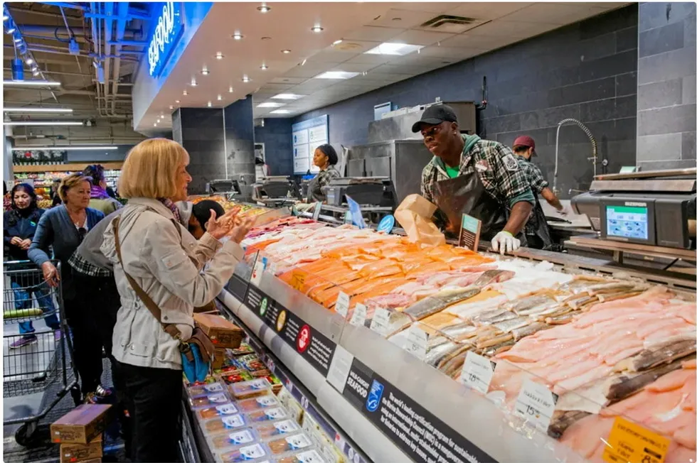 Laks i amerikansk fiskedisk. USA er verdens største enkeltmarked for atlantiask laks.