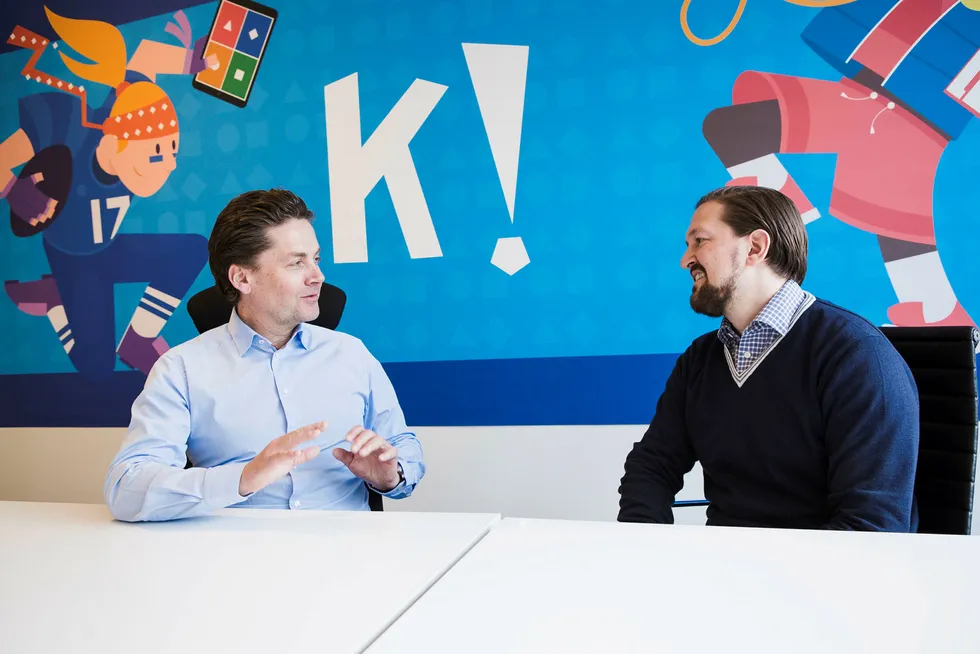 Kahoots tidligere styreleder og ferske administrerende direktør Eilert Hanoa (til venstre) og medgründer og produktsjef Åsmund Furuseth.