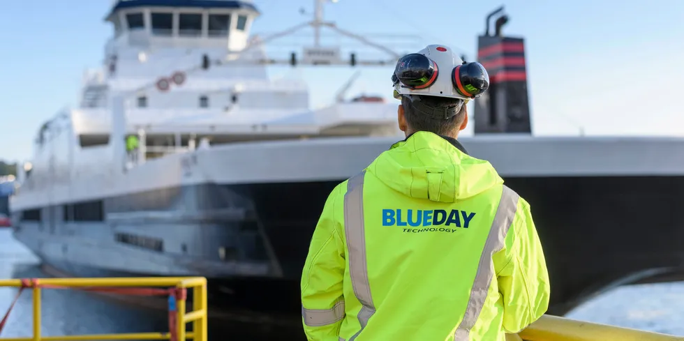 Blueday Technology utvikler blant annet elektrifiseringsløsninger rettet mot transportsektoren. Her ferja MV Opedal.