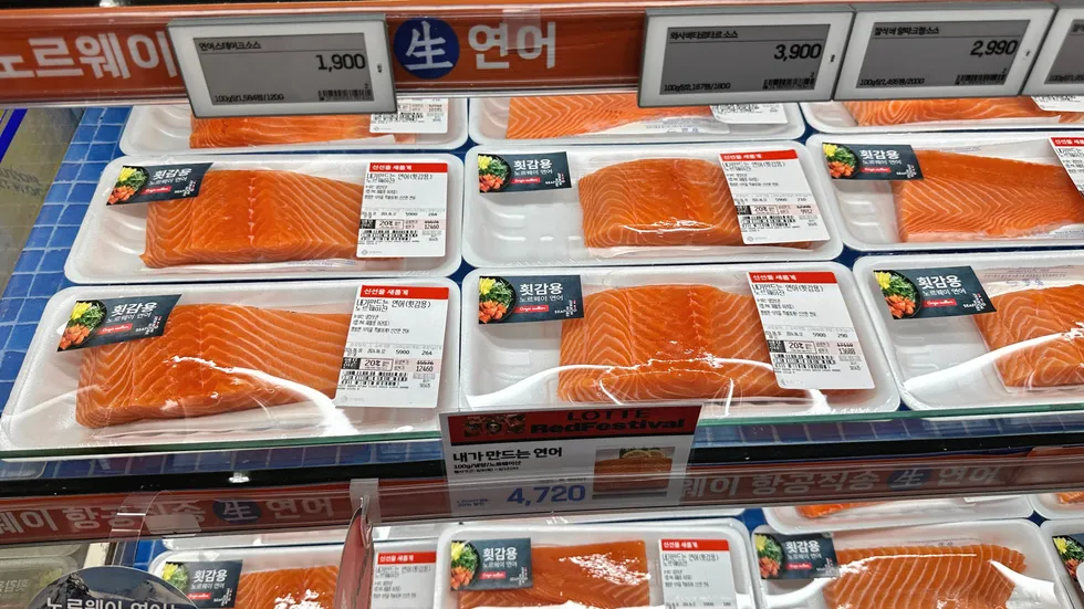 Konkurranse i fiskedisken, her i et supermarked i Seoul i Sør-Korea.