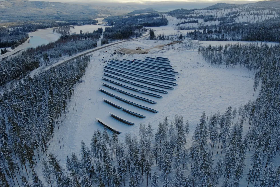Furuseth solkraftverk fikk Norges første solkraftkonsesjon. Utbygging av slike anlegg er en forklaring på at solproduksjonen i Norge ligger an til å bli rekordhøy nå i mars måned.