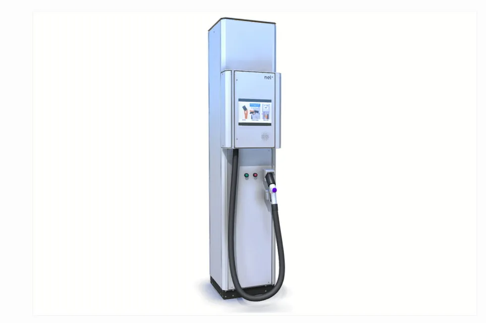A 3D rendering of a Nel hydrogen-dispensing fuel pump.