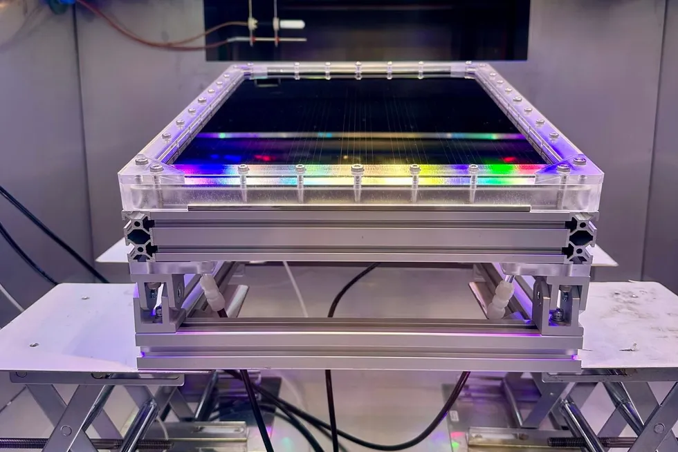 SunHydrogen's smaller 1.2 square-metre module undergoing tests at a Japanese lab