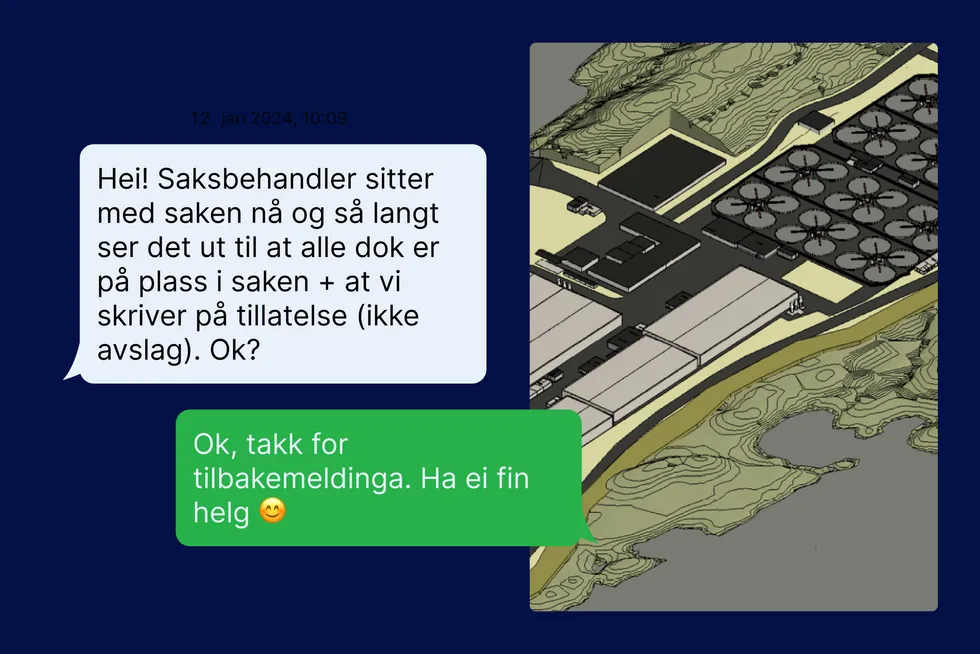 Denne SMS-en ble sendt fra en daværende leder i Statsforvalteren i Nordland til administrerende direktør i Helgeland Miljøfisk. Den tolket selskapet som om at søknaden om utslippstillatelse ville få et positivt svar.