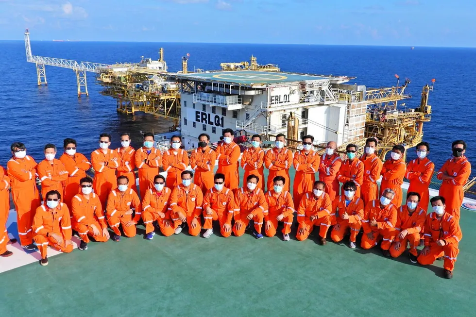 Major asset: PTTEP workers on the Erawan field, Thailand