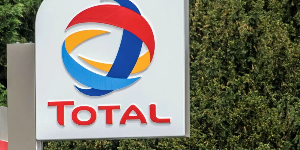 logo of French oil giant Total in Lille, northern France