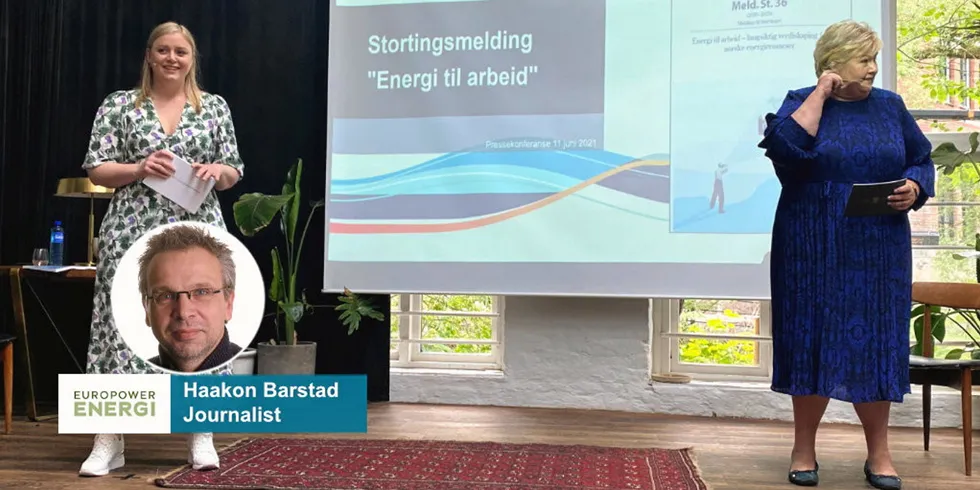 Olje- og energiminister Tina Bru og statsminister Erna Solberg presenterte energimeldingen sist fredag.
