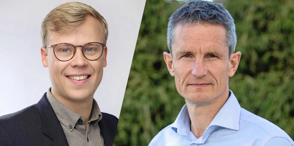 Kommunikasjonsrådgiver Sindre Sættem i Fornybar Norge (til v) reagerer på utspillet fra Naturvernforbundets leder Truls Gulowsen om kraftbehov.