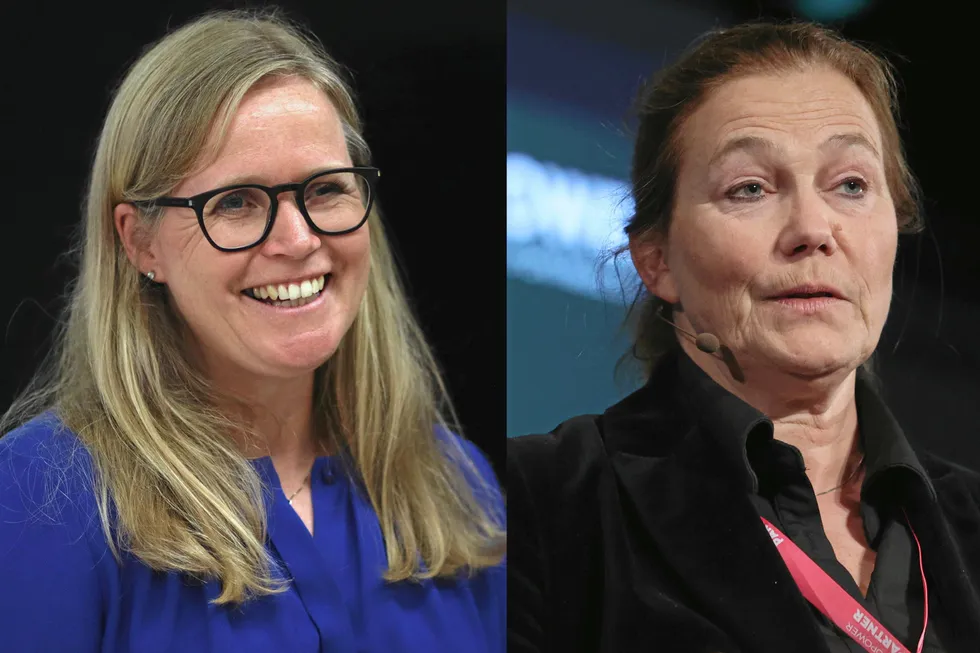 De to eneste kvinnene fra energibransjen, er Statkraft-sjef Birgitte Ringstad Vartdal og Statkraft-styreleder Alexandra Bech Gjørv.