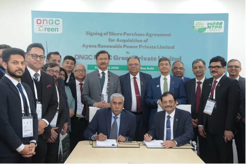 ONGC and NTPC Green Energy officials sign a deal for the acquisition of Ayana.