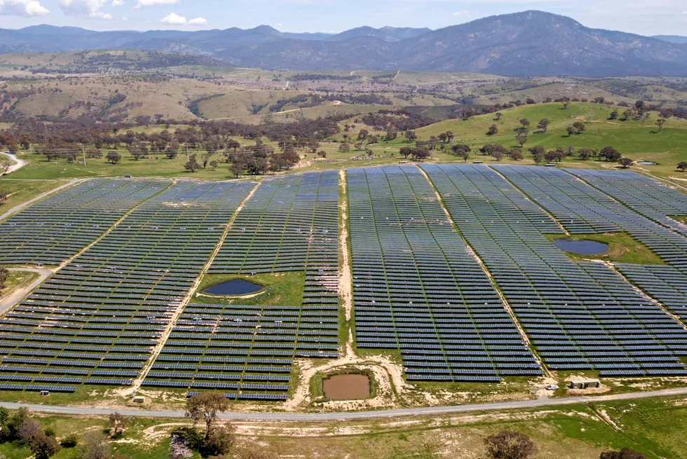 Et massivt solcellefelt har blitt godkjent av australske myndigheter. Her er Williamsdale-solfeltet sør for Canberra, som huser 30 hektar med solcellepanel.