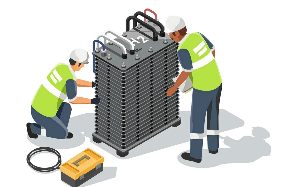 Illustration showing the repair of an electrolyser stack.