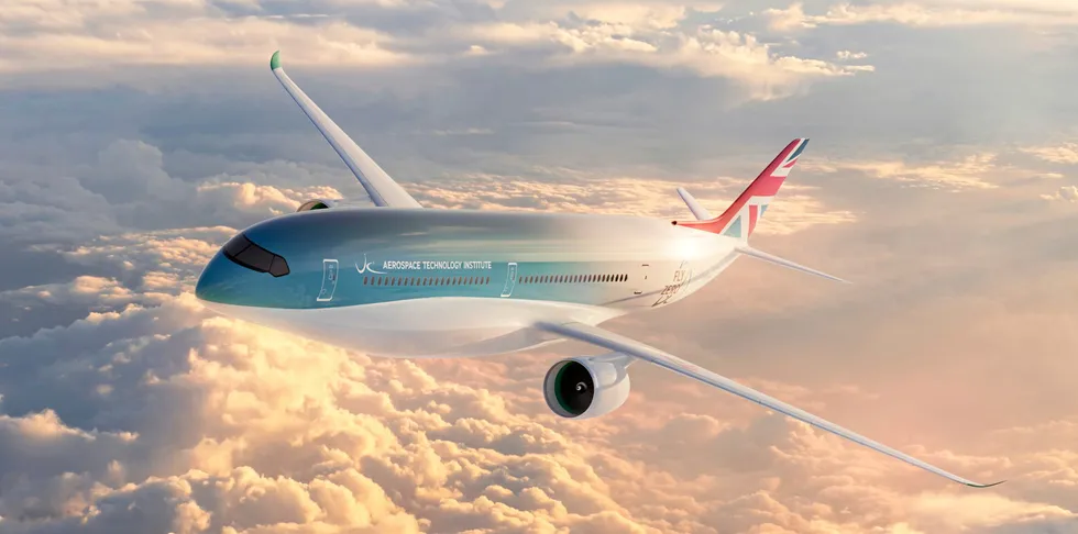 Rendering of the midsize aircraft concept design, complete with "cheek tanks".