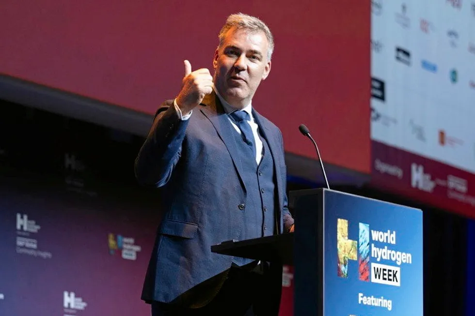 Lars Aagaard, Denmark's minister for climate, energy and utilities, speaking at a hydrogen event in Copenhagen last week.