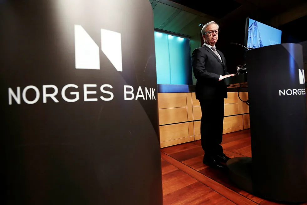 Sentralbanksjef Øystein Olsen på pressekonferansen i Norges Bank torsdag. Foto: Vidar Ruud / NTB Scanpix