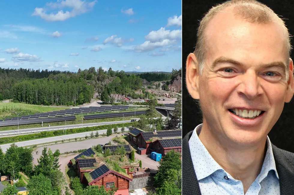 Slik ser Hafslunds solkraftprosjekt Furulund kro ut. Knut Bråten leder arbeidet med sol i Hafslund.