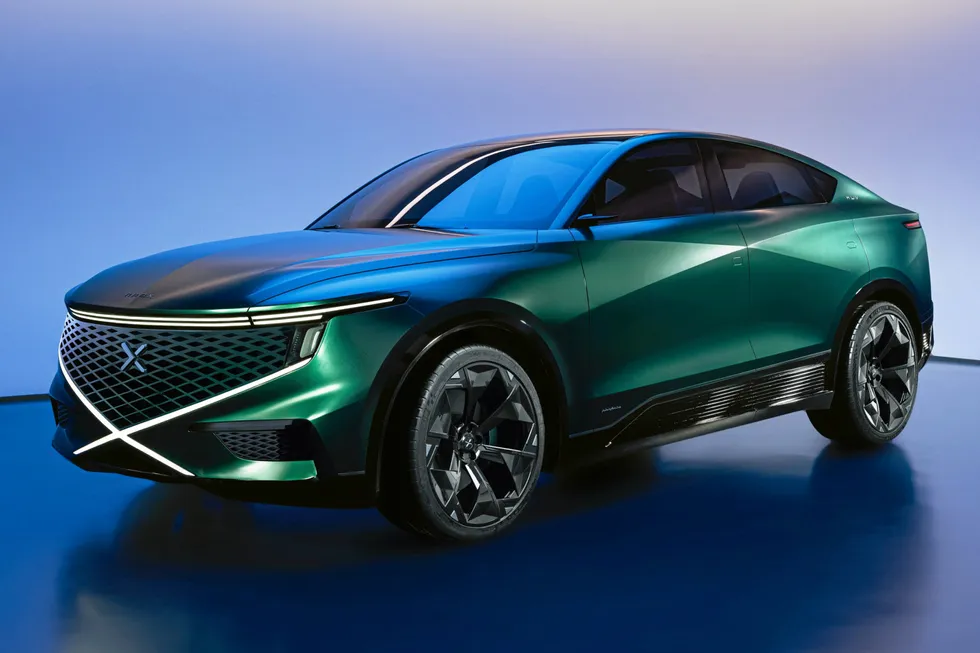 A non-rolling prototype of NamX's HUV (hydrogen utility vehicle).