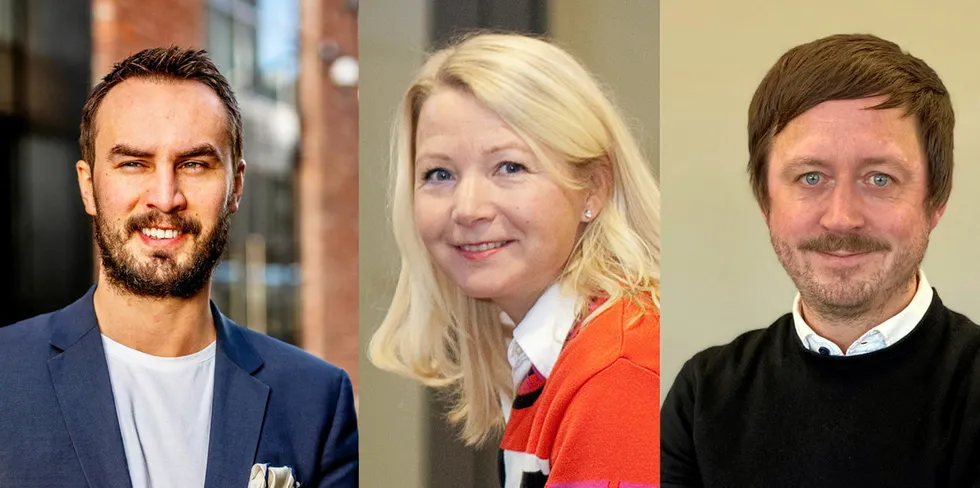 Fra v: Stefan Manov (Nordlys Energi), Jeanne K. Tjomsland (Fjordkraft) og Tobias Gausemel Backe (Hafslund Strøm).