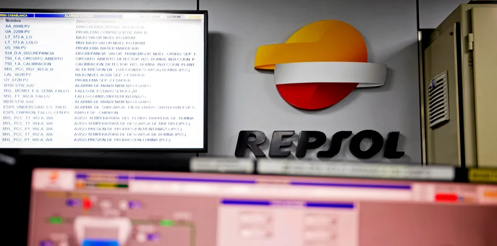 Digital information screens sit in the control room aboard the Casablanca oil platform, operated by Repsol.