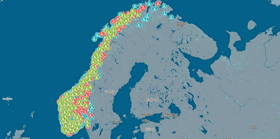 Kart over småkraftkonsesjoner som ikke er benyttet. Totalt 290 med et potensiale på 2 TWh, per mars i år.