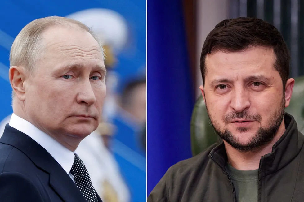 Russlands president Vladimir Putin og Ukrainas president Volodymyr Zelenskyj.