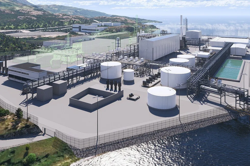 An illustration of the planned Barents Blue ammonia production facility in northern Norway.