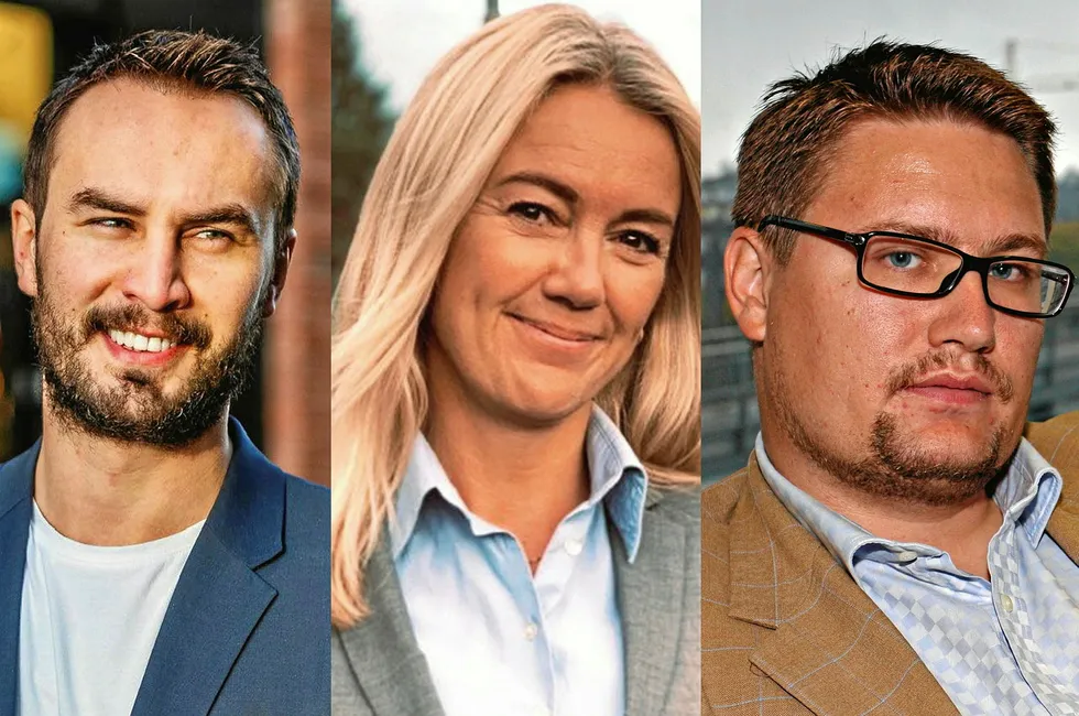 Fra venstre: Stefan Manov, sjef i Nordlysenergi, Therese Gjerde i Kinect Energy Spot og Raymond Henriksen som eier ELX Energy Norge.