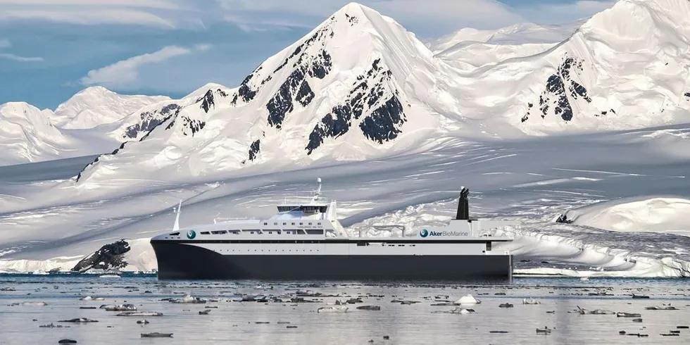 I november 2018 skal Aker Biomarines nye krillfartøy overleveres fra Vard. Pressefoto: Aker Biomarine