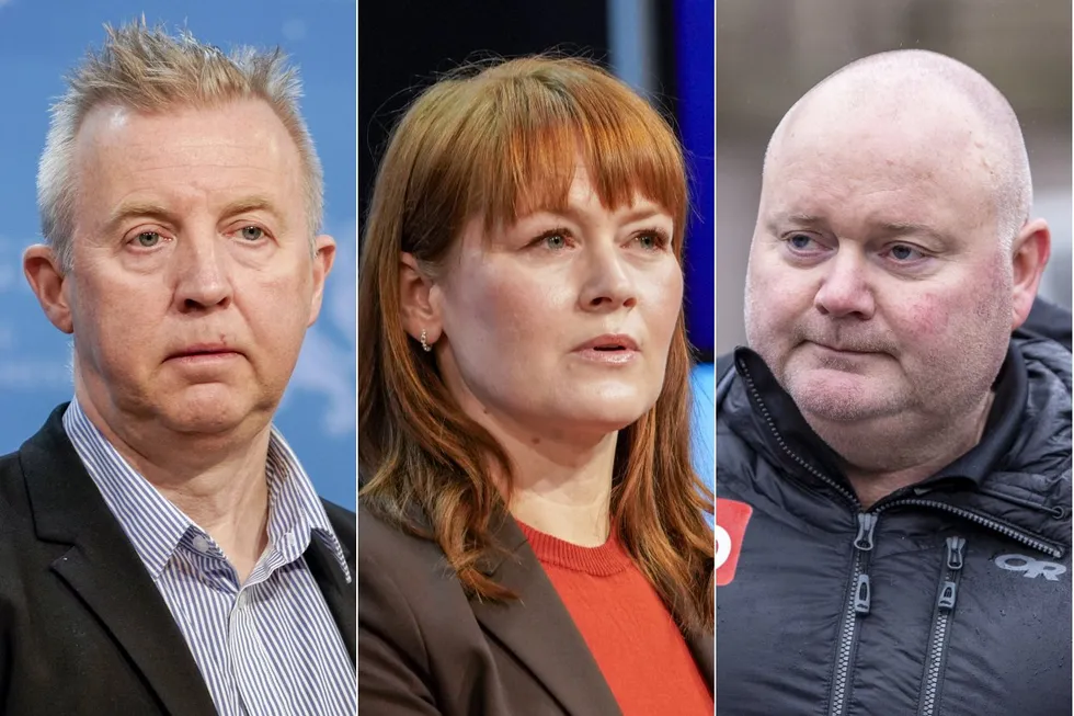 Frode Alfheim (fra venstre), Kine Asper Vistnes og Are Tomasgard er mulige kandidater til å overta som LO-leder.