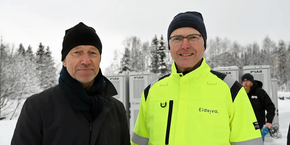 Mandag lanserte energiminister Terje Aasland den nye satsingen til Eidsiva og Tensio i Lierne kommune nord i Trøndelag, sammen med blant andre konsernsjef Øistein Andresen i Eidsiva.