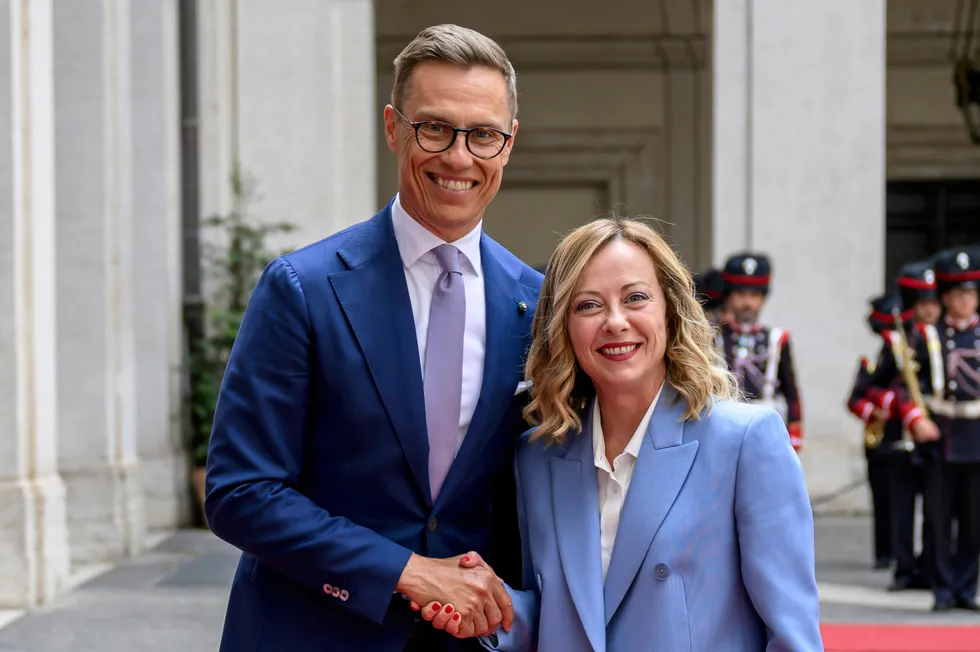 Finnish President Alexander Stubb and Italian Prime Minister Giorgia Meloni meeting in Rome earlier this month.