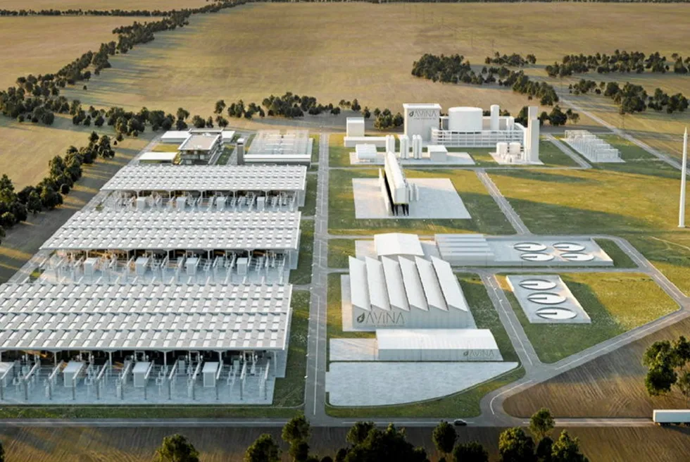 A computer-generated rendering of the Gulf Coast Clean Ammonia facility.