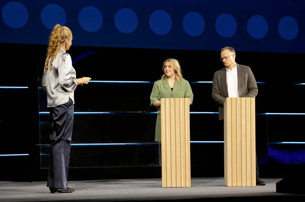 På NHO-konferansen; Marianne Bendiksen daglig leder, Northern Lights Salmon og Henrik Müller-Hansen gründer og administrerende direktør i Gelato.