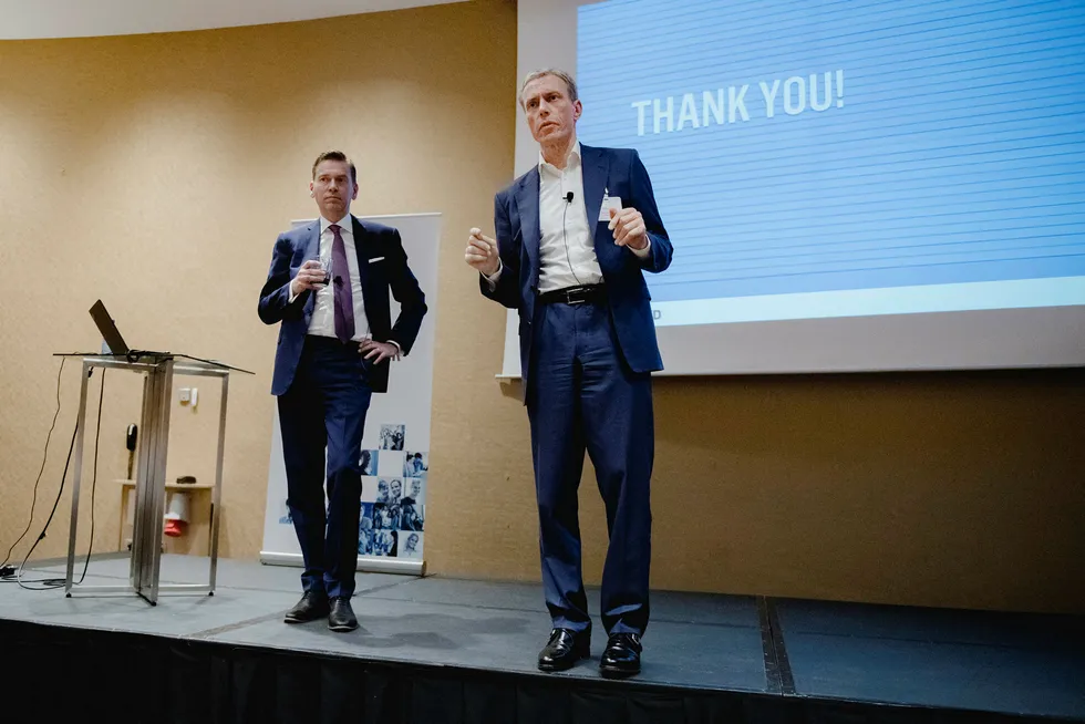 Raoul Grünthal (til venstre), sjef for Schibsted Media, og Schibsteds konsernsjef Rolv Erik Ryssdal er de to best betalte toppene i selskapet. Foto: Fartein Rudjord