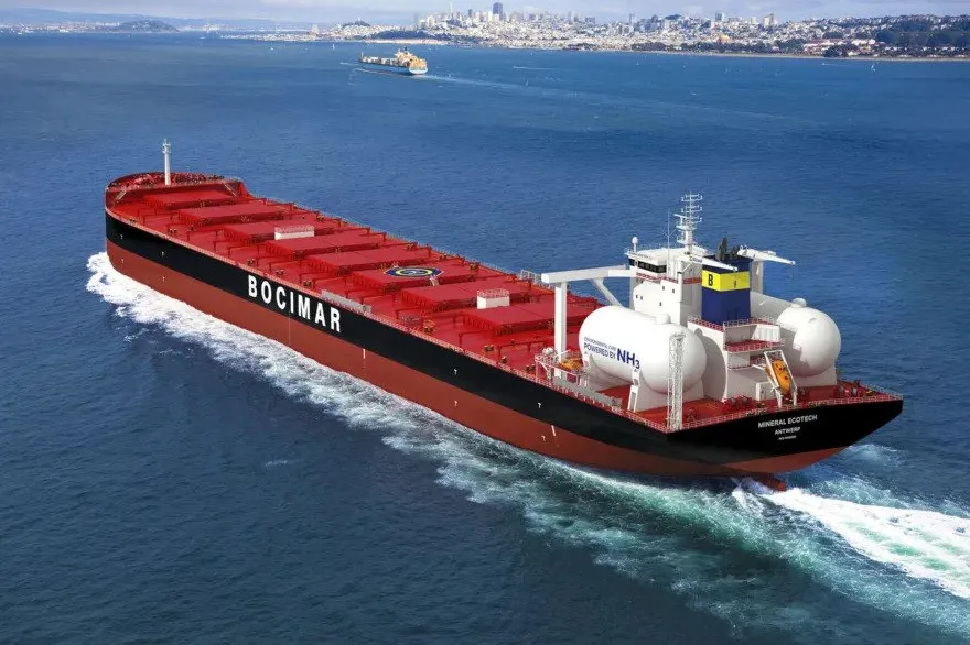 A rendering of one of the capesize bulkers on order. Bocimar is the division of CMB.Tech that owns and operates bulkers and transports coal, iron ore and grain.