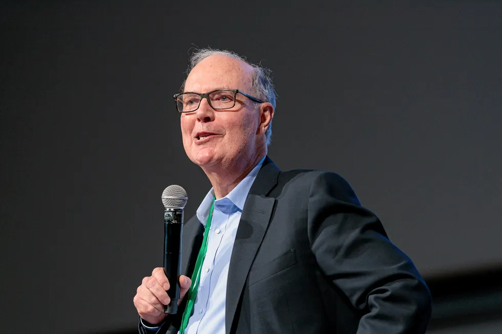 Andy Marsh, CEO of Plug Power, speaking at the Global Green Hydrogen Assembly in Barcelona in May 2022